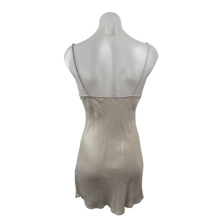 Zara Beige Silver Sleeveless Cowl Neck Cami Camisole Tank Mini Slip Dress Size S