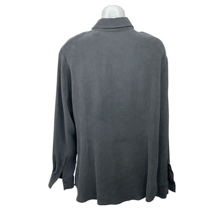 Due Per Due Women's Gray 100% Silk Long Sleeve Collared Button Down Shirt Sz 16W