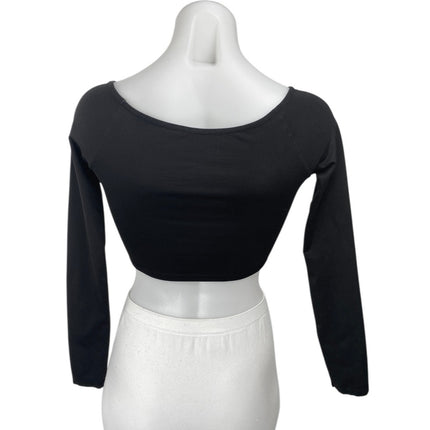 Zara Women's Black Long Sleeve V Neck Padded Stretch T Shirt Tee Crop Top Size M