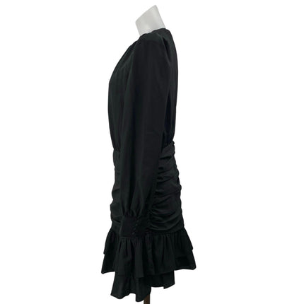 TCEC Women's Black Ruffle Pleated Long Puff Sleeve Mini Fit & Flare Dress Size L