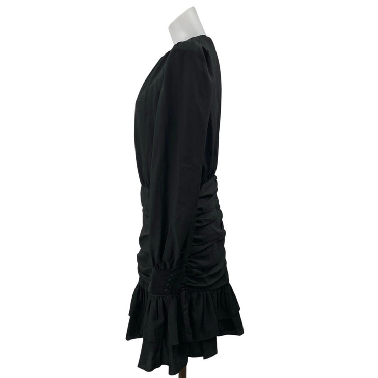 TCEC Women's Black Ruffle Pleated Long Puff Sleeve Mini Fit & Flare Dress Size L