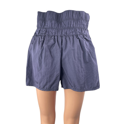 Free People Way Home Purple High Rise Smocked Wide Activewear Sports Shorts Sz L