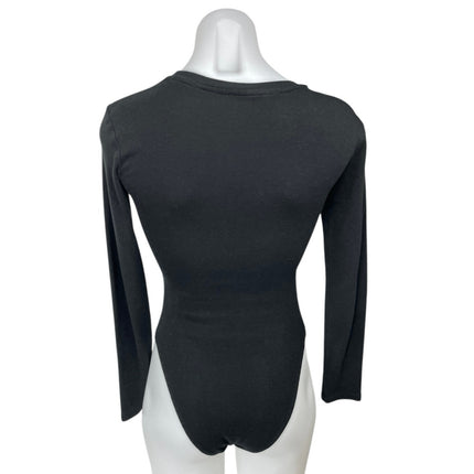 Zara Women's Black Long Sleeve Crew Neck Stretch T Shirt Bodysuit Top Size M