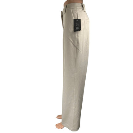 NEW NA-KD Women's Cream Twill High Waisted Straight Leg Trousers Dress Pants 36
