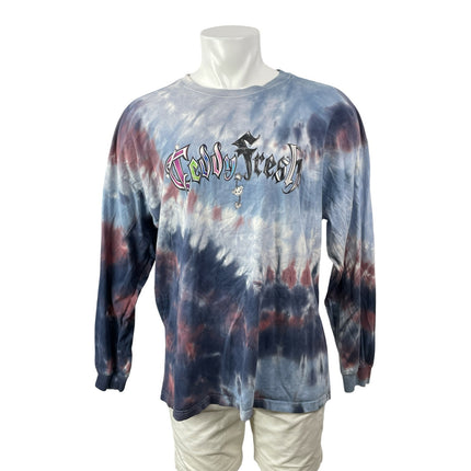 Teddy Fresh Men's Blue Tie Dye Long Sleeve Graphic Crew T Shirt Tee Top Size L