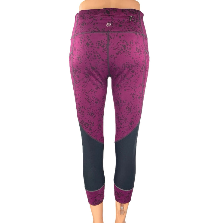Athleta Floral Garden Relay 2.0 Maroon Activewear Fitness Capri Leggigs Pants S