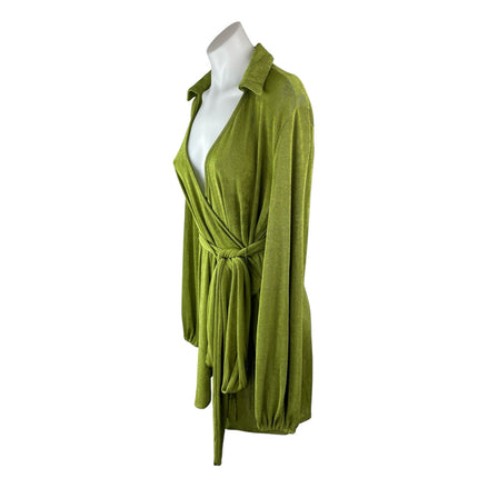 Princess Polly Party Time Green Velour Long Sleeve Mini A-Line Wrap Dress Sz 4