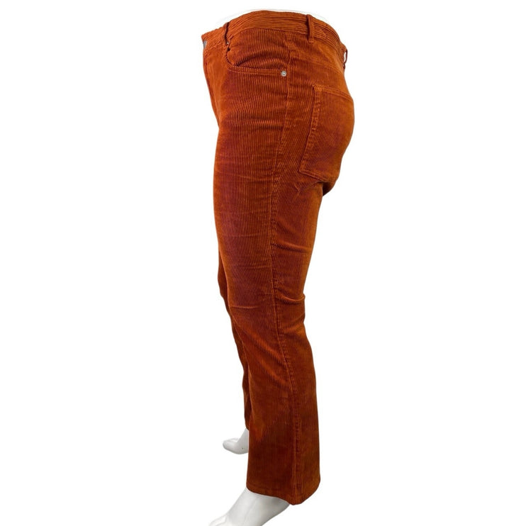 Monki Women's Orange Corduroy High Waisted Flared Boocut Trousers Pants Size 48
