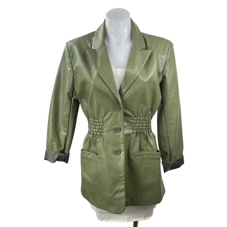 Steve Madden Frida Green Faux Leather Vegan Smocked Waist Coat Jacket Size XS
