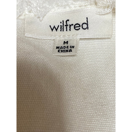 Aritzia Wilfred Women's White Drop Shoulder Fringe Cropped Blouse Top Size M