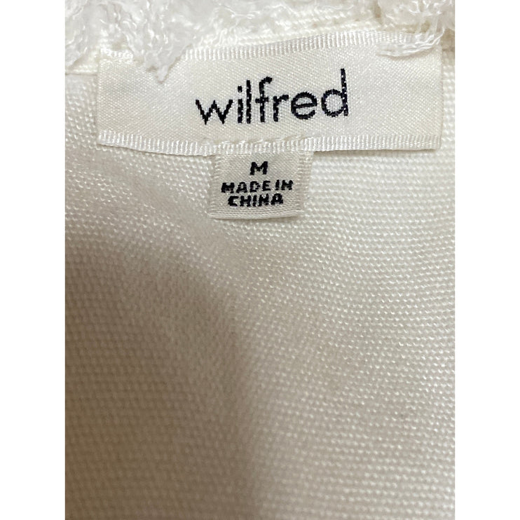Aritzia Wilfred Women's White Drop Shoulder Fringe Cropped Blouse Top Size M