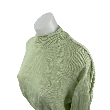 H&M Women's Green Ribbed Knit Long Sleeve Mock Neck Cropped Sweater Top Size S