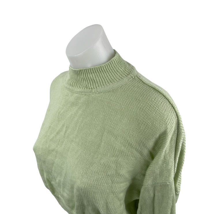 H&M Women's Green Ribbed Knit Long Sleeve Mock Neck Cropped Sweater Top Size S