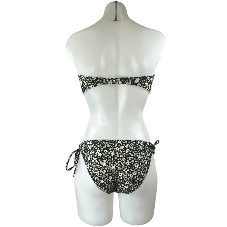Peony Women's Black Floral Bandeau Two Piece Bikini Swimsuit Swimwear Size 6/8