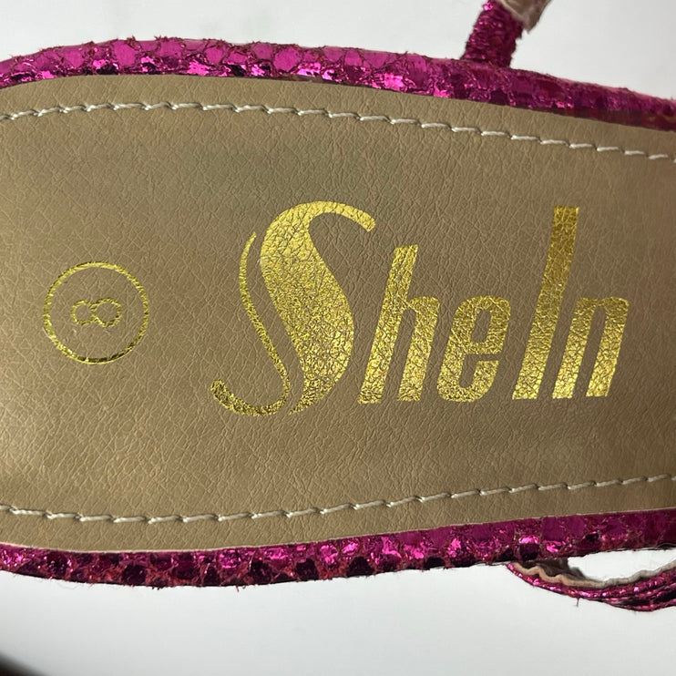 SheIn Women's Purple Fuzzy Fur Pointed Toe Slip On Gold Stiletto Heels Sandals 8