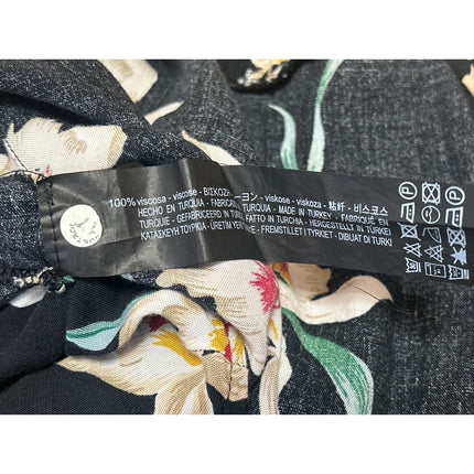 Zara Black Floral Short Sleeve V Neck Ruffle Wrap Tie Cropped Blouse Top Size S