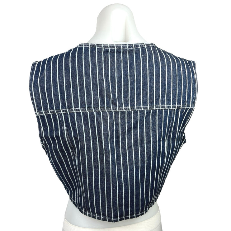 Shein Women's Blue V-Neck Striped Denim Jean Sleeveless Pinstripe Vest Jacket M