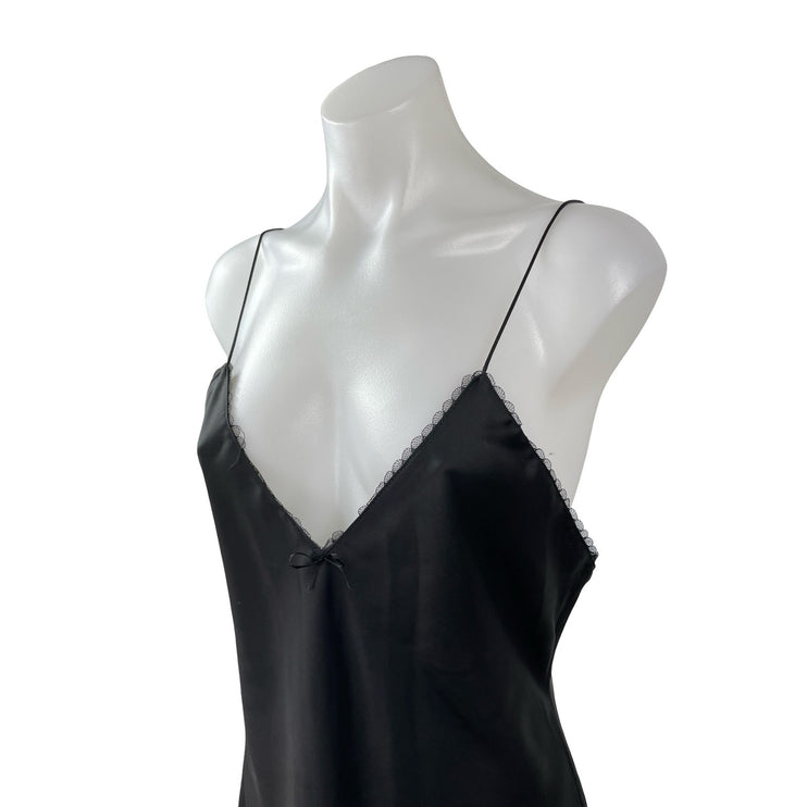 Zara Black Sleeveless V Neck Backless Bow Lace Cami Tank Mini Slip Dress Size L