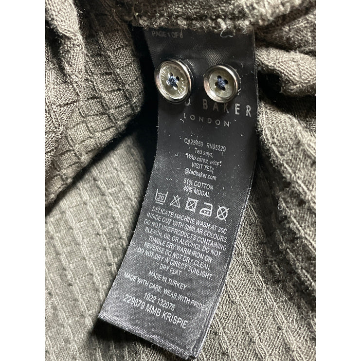 Ted Baker Men's Olive Green Long Sleeve Textured Pocket Polo Sweater Top Size S