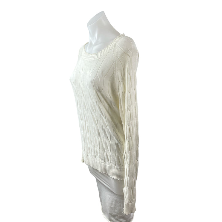 Minnierose Women's White Cable Knit Round Neck Long Sleeve Sweater Top Size M