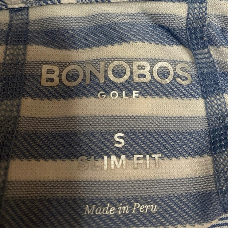 Bonobos Men's Blue White Striped Short Sleeve Slim Fit Polo Shirt Top Size S