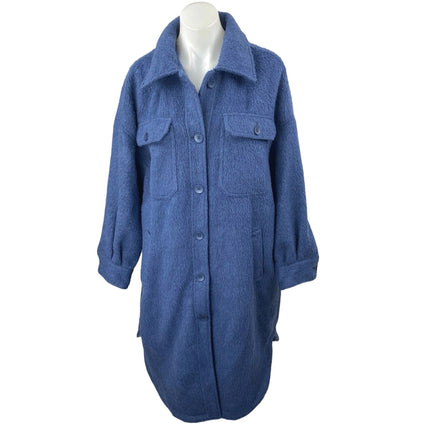 Treasure & Bond Women's Blue Wool Faux Fur Button Down Shacket Shirt Jacket Sz M