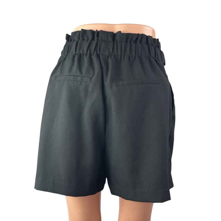 Banana Republic Women's Black Pleated High Waist Mini Wide Leg Paperbag Shorts 6