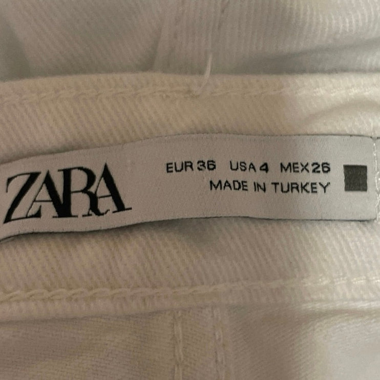 Zara Women's White High Waisted Wide Leg Baggy Palazzo Denim Jeans Size 4