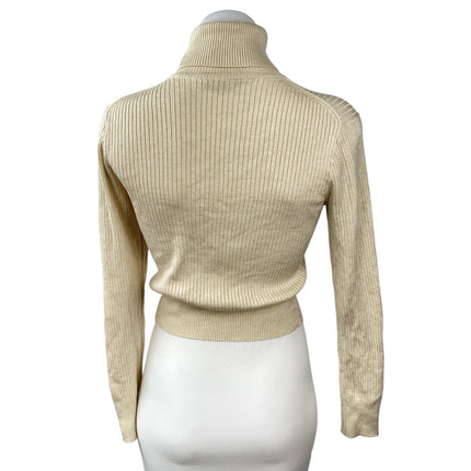 J.Crew Women's Cream Ribbed Knit Turtle Neck Long Sleeve Crop Sweater Top Sz S
