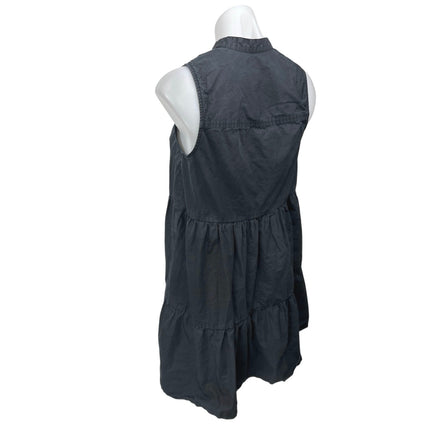 Madewell Black Gray Sleeveless Tiered Button Down Mini A-Line Shirt Dress Sz XS