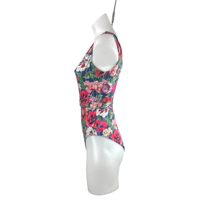 Onia Michelle Floral VNeck Sleeveless One Piece Belted Tank Swimsuit Swimwear XS