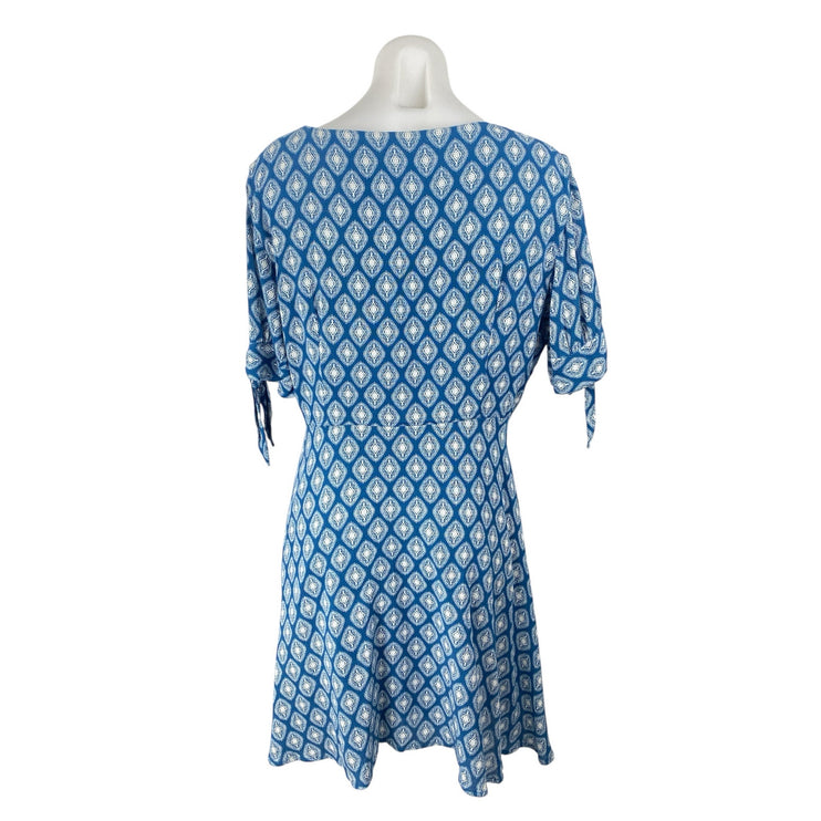 Blue Rair Blue Argyle Short Sleeve Tie Deep V Neck Faux Wrap A Line Mini Dress L