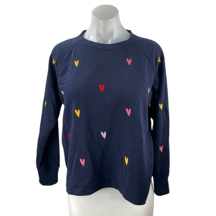 Lou & Grey x LOFT Women's Navy Blue Heart Embroidered Long Sleeve Sweater Sz XS