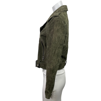 BlankNYC Olive Green Faux Leather Vegan Suede Cropped Biker Moto Jacket Size S
