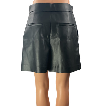 Zara Women's Black High Waisted Tailored Pleated Flared Faux Leather Shorts Sz S