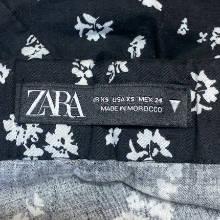 Zara Women's Black Floral Ruffle Faux Wrap Zipper Mini A-Line Flared Skirt Sz XS