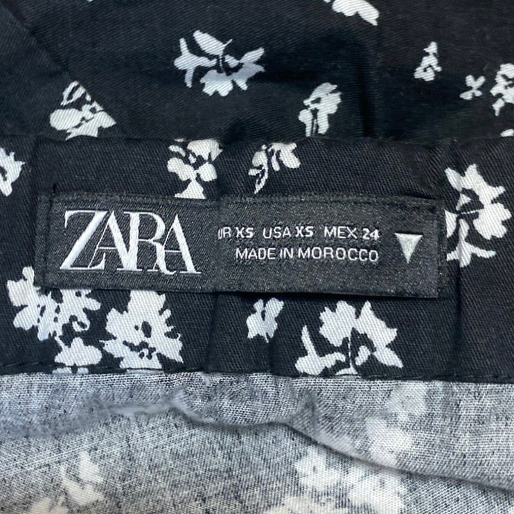 Zara Women's Black Floral Ruffle Faux Wrap Zipper Mini A-Line Flared Skirt Sz XS