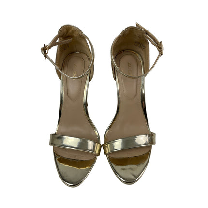 Aldo Madalene Gold Ankle Strap Open Toe Platform Heels Strappy Dress Sandals 7.5