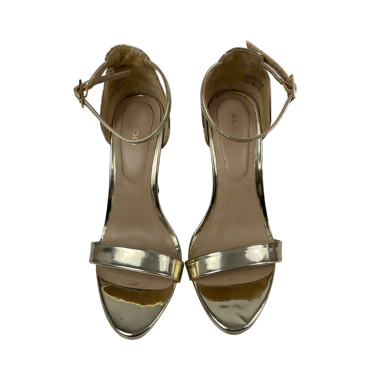 Aldo Madalene Gold Ankle Strap Open Toe Platform Heels Strappy Dress Sandals 7.5