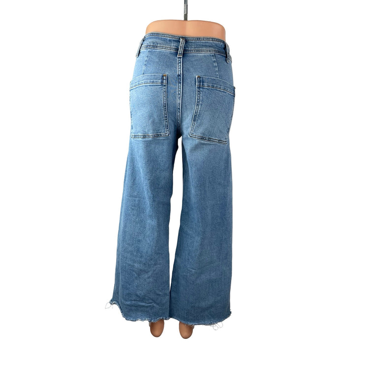 Zara Women's Blue High Rise Wide Leg Palazzo Baggy Raw Hem Denim Jeans Size 4