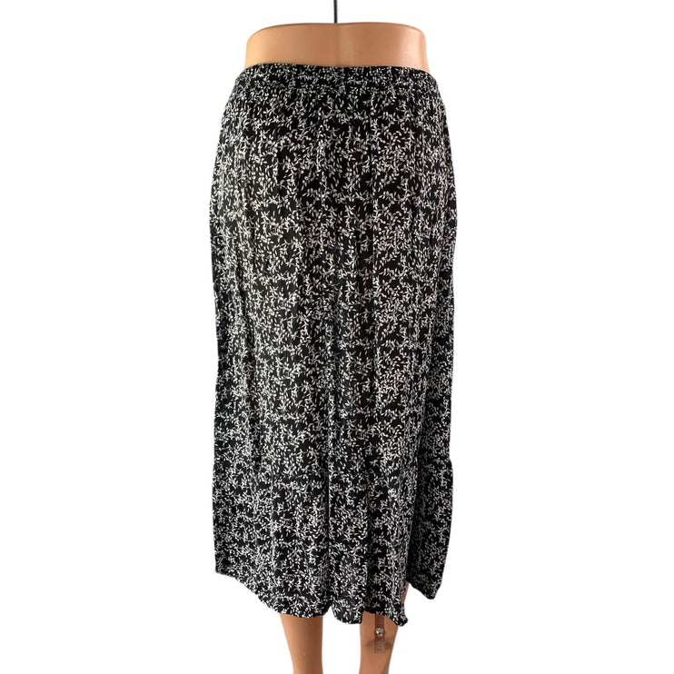 Rachel Zoe Women's Black Floral High Elastic Waist Pull On Midi A-line Skirt M