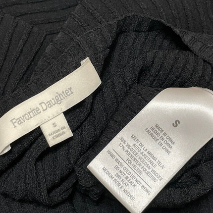 Favorite Daughter Women's Black Short Puff Sleeve Ribbed Knit Cropped Blouse S