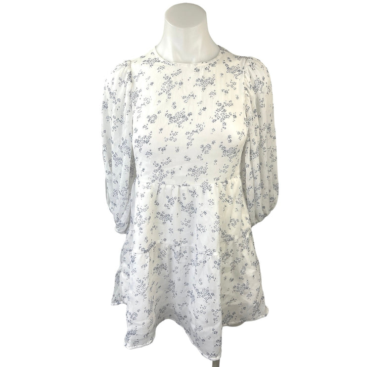 Abercrombie & Fitch White Floral Chiffon Puff Sleeve Tiered MIni Dress Size XXS