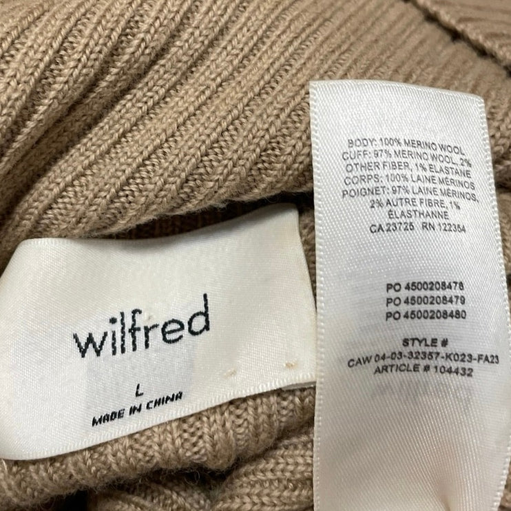 Aritzia Wilfred 100% Merino Wool Women's Tan Long Sleeves Cropped Sweater Top L