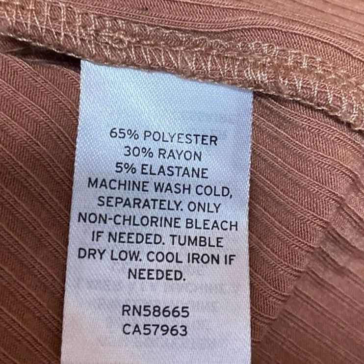 BP. Brown Short Sleeve Ribbed Knit Tie Ruched Lettuce Mini A Line Dress Size M