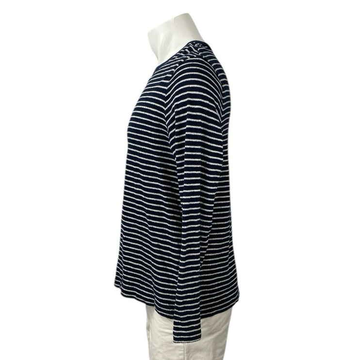 Marks & Spencer Men's Blue Striped Crewneck Long Sleeve Tee T-shirt Top Size L