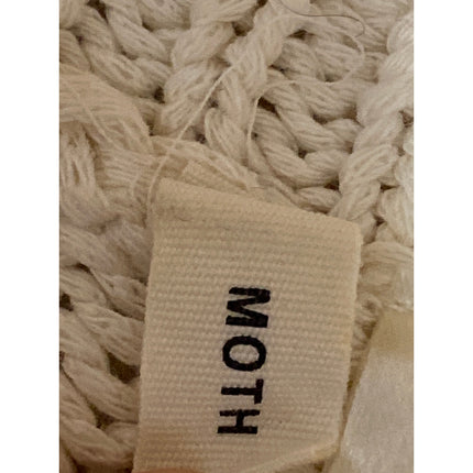 Anthropologie Moth Women's Cream Ribbed Knit Lace Up V Neck Sweater Top Size XL