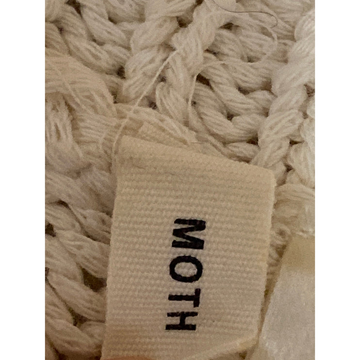 Anthropologie Moth Women's Cream Ribbed Knit Lace Up V Neck Sweater Top Size XL