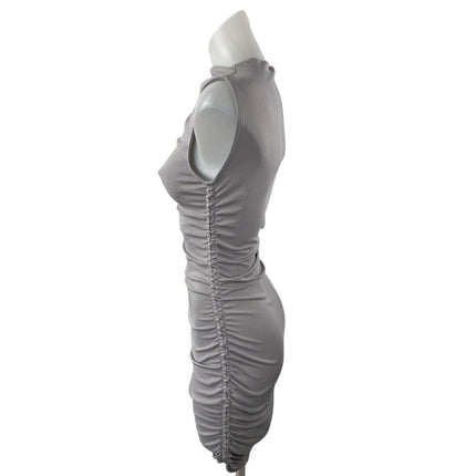 H&M Women's Gray Ruched Sleeveless Mock Neck Tank Mini Bodycon Dress Size XS