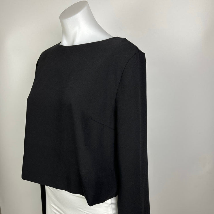 Do+Be Womens Black Formal Cape Slit Long Sleeve Crew Neck Zipper Crop Top Size L